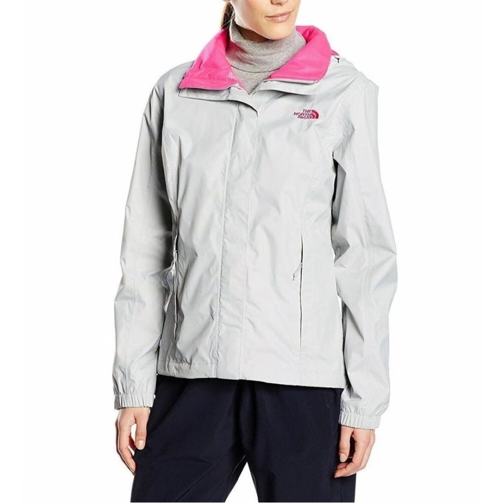 The North Face Gray and Pink Rain Coat - XS